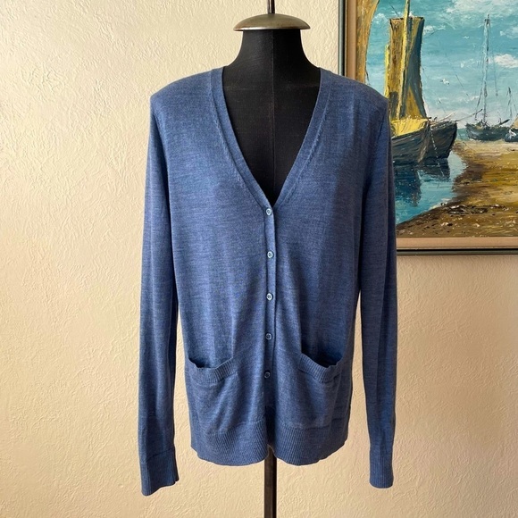 Lord & Taylor Sweaters - Lord and Taylor denim blue 100% merino lightweight cardigan size large